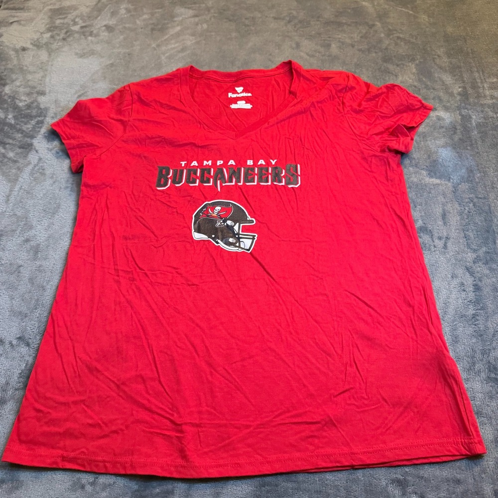 Fanatics Tampa Bay Buccaneers Red V Neck T Shirt NFL Football Women's Large